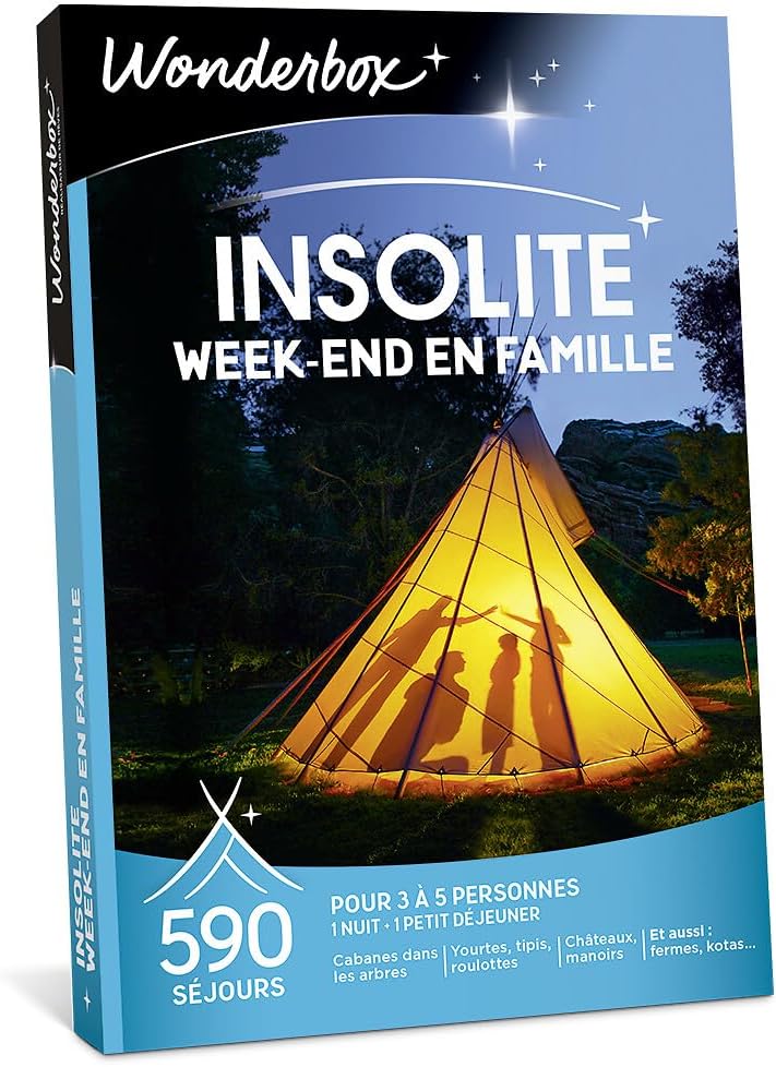 Wonderbox - Coffret Cadeau Famille - Week-End Insolite en Famille – 755 séjours en cabane, tipi, yourte, roulotte, Bulle, eco-Lodge pour 3 à 6 Personnes
