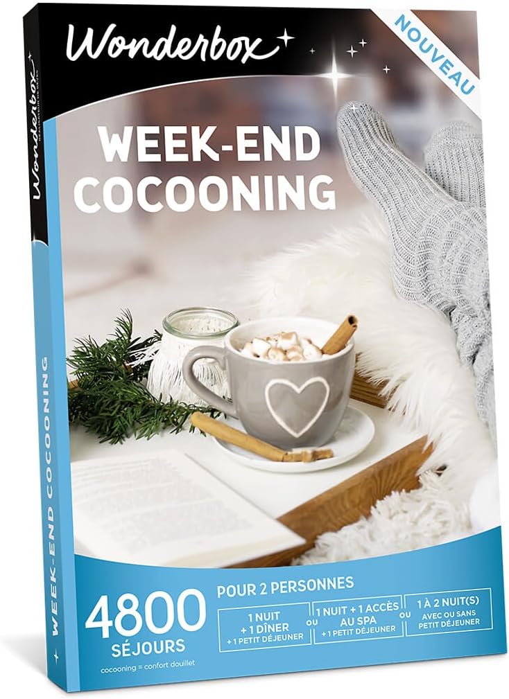 Wonderbox - Coffret Cadeau - Week-End cocooning - 4800 Séjours Pour 2 personnes : Dîner, Petit Déjeuner, Accès au Spa - Idée Cadeau Couple Femme Homme